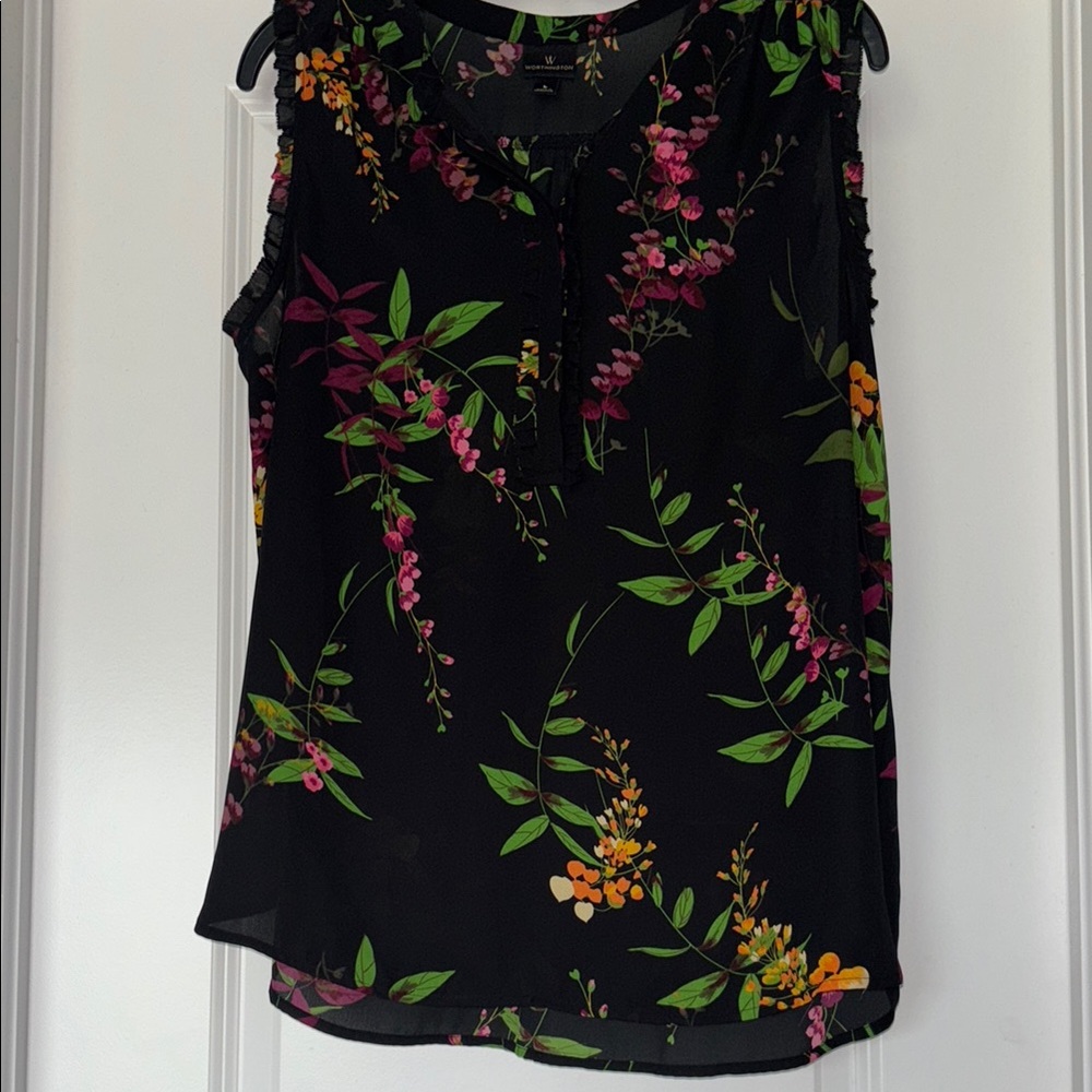 Worthington Floral Black Sleeveless Top